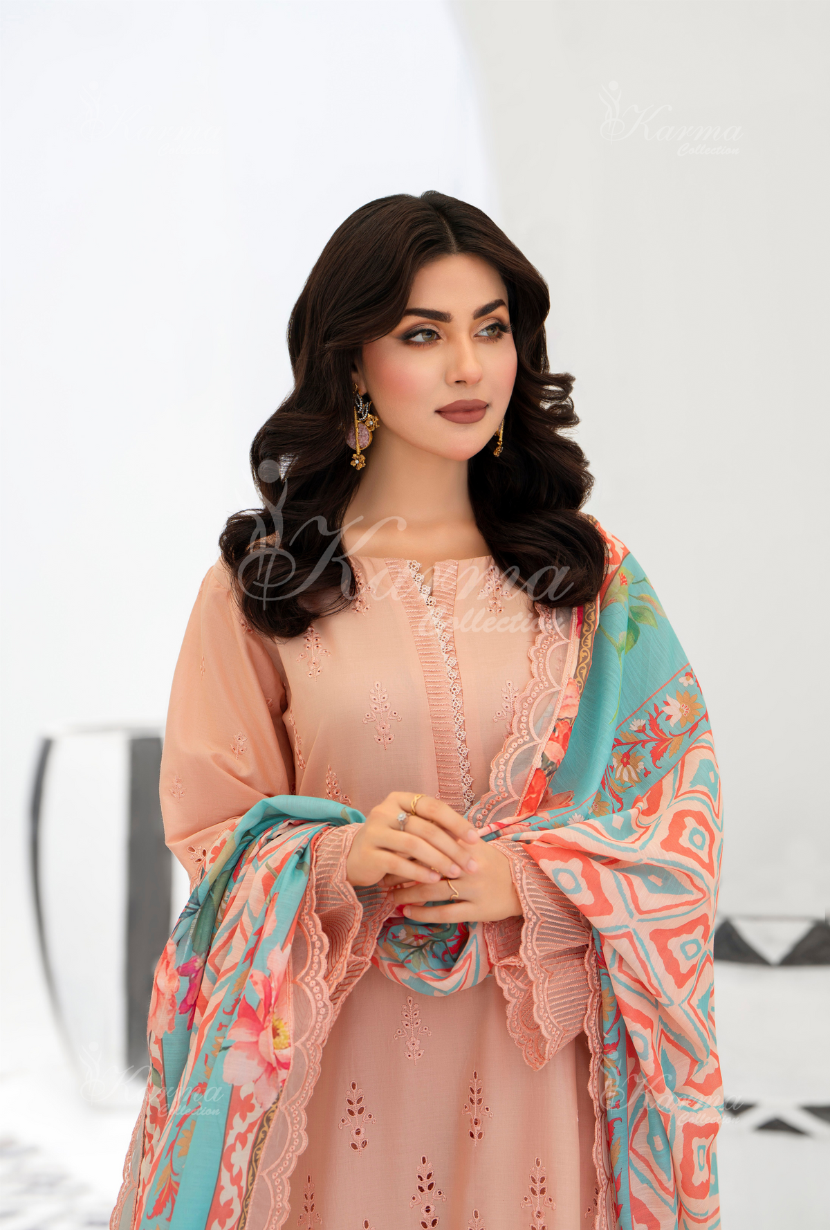 Afsana By KARMA COLLECTION (1390) Light SalmonChikankari Edit Latest Volume Causal 3 piece Suit