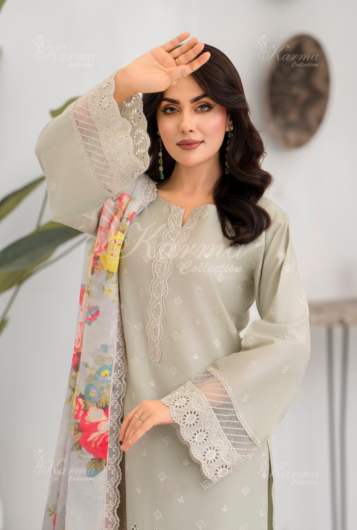Afsana By KARMA COLLECTION (1387) Pistachio LuxuryChikankari Edit Latest Volume Causal 3 piece Suit