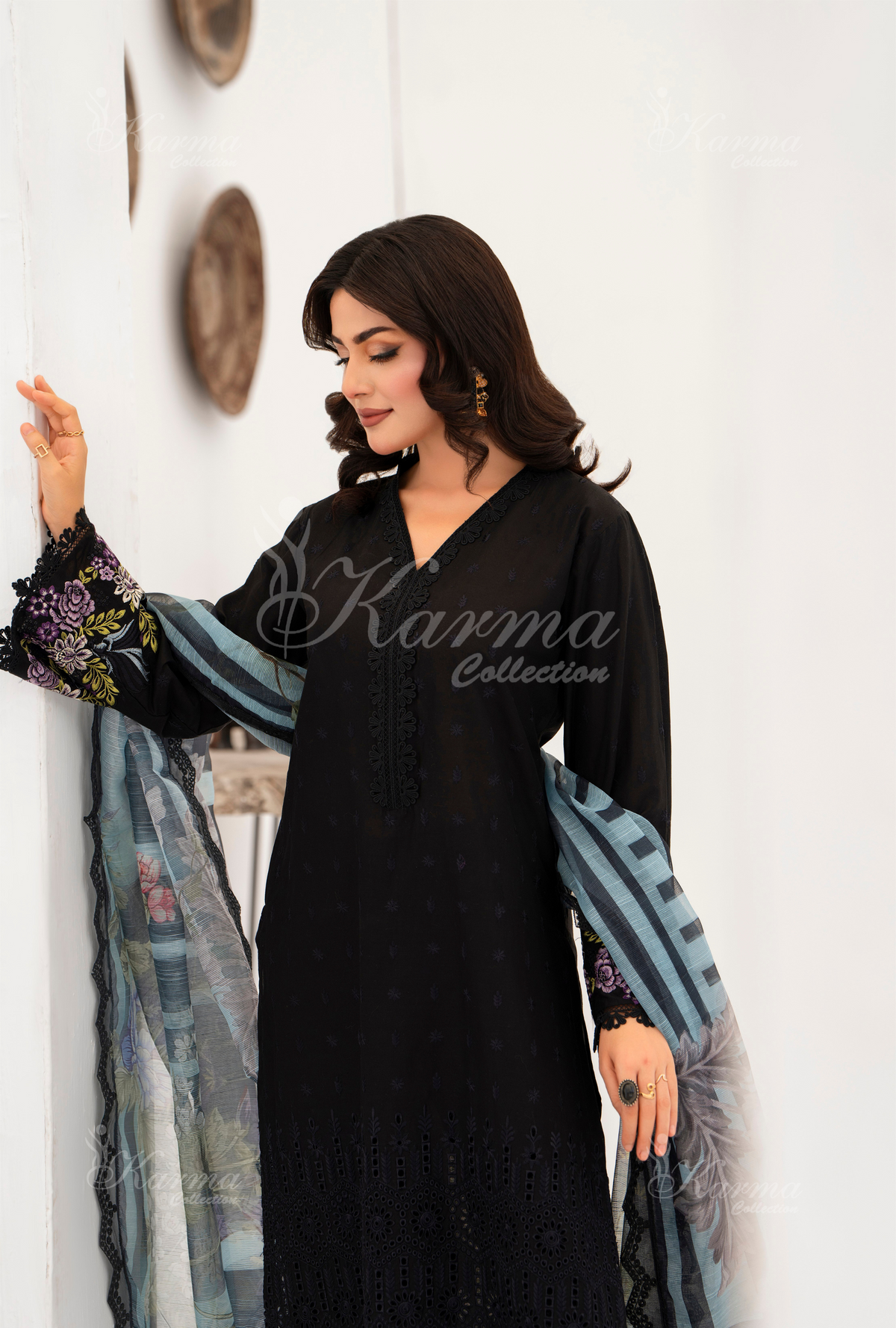 Afsana By KARMA COLLECTION (1389) Raven Black Chikankari Edit Latest Volume Causal 3 piece Suit