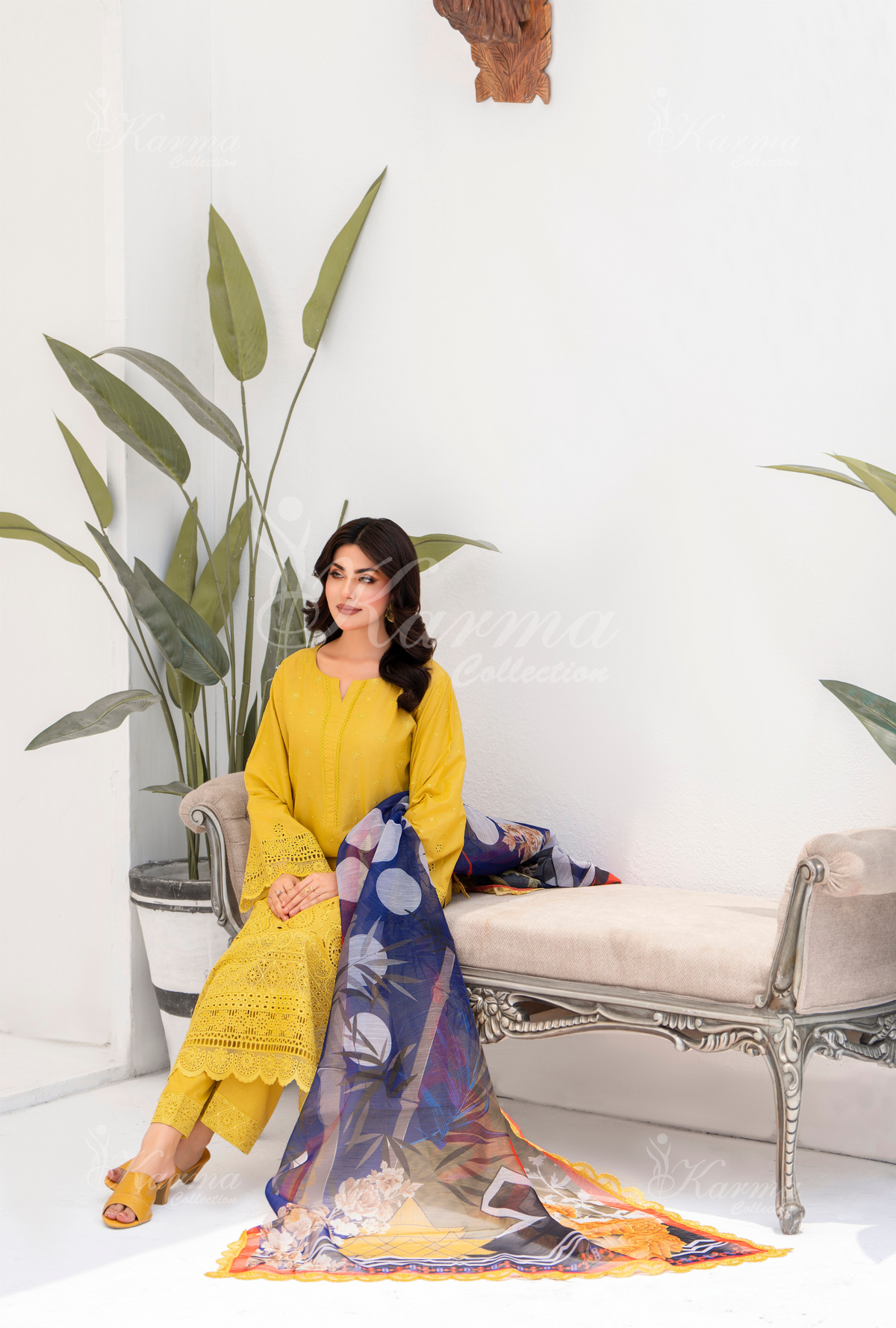 Afsana By KARMA COLLECTION (1385) Flaxen Mustard Chikankari Edit Latest Volume Causal 3 piece Suit