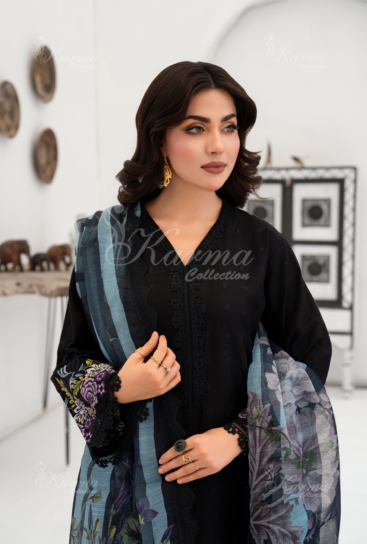 Afsana By KARMA COLLECTION (1389) Raven Black Chikankari Edit Latest Volume Causal 3 piece Suit