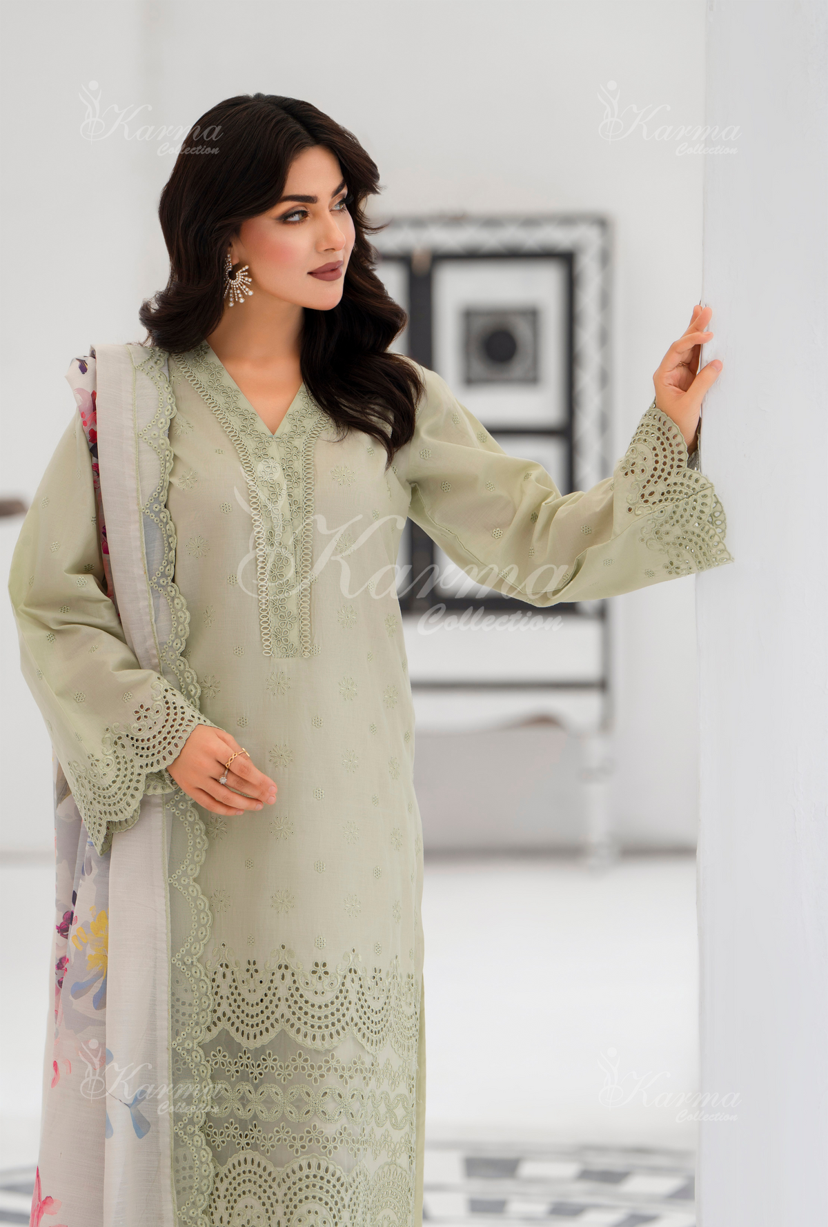 Afsana By KARMA COLLECTION (1386) Glacial GreenChikankari Edit Latest Volume Causal 3 piece Suit