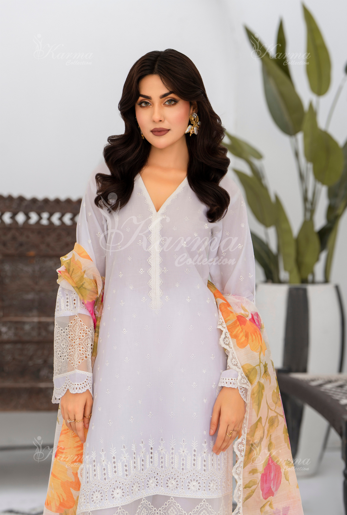 Afsana By KARMA COLLECTION (1392) WhiteChikankari Edit Latest Volume Causal 3 piece Suit