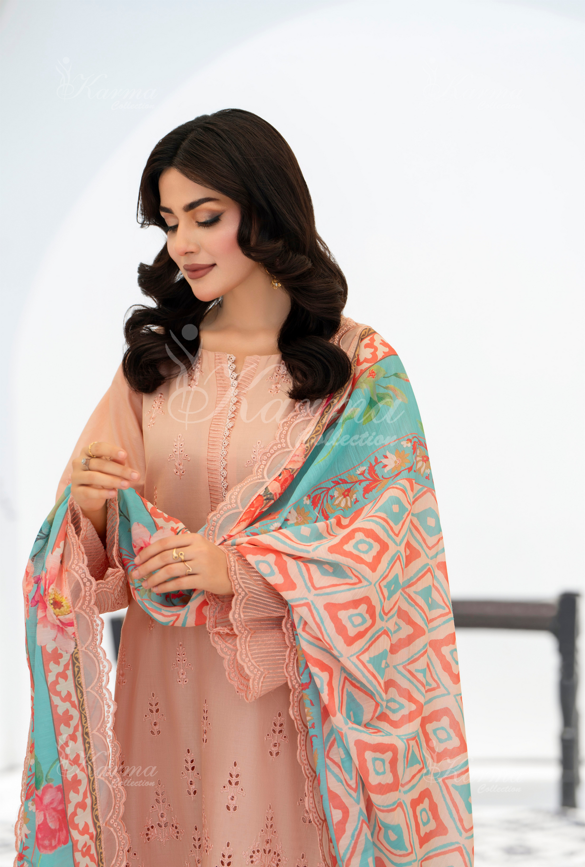 Afsana By KARMA COLLECTION (1390) Light SalmonChikankari Edit Latest Volume Causal 3 piece Suit