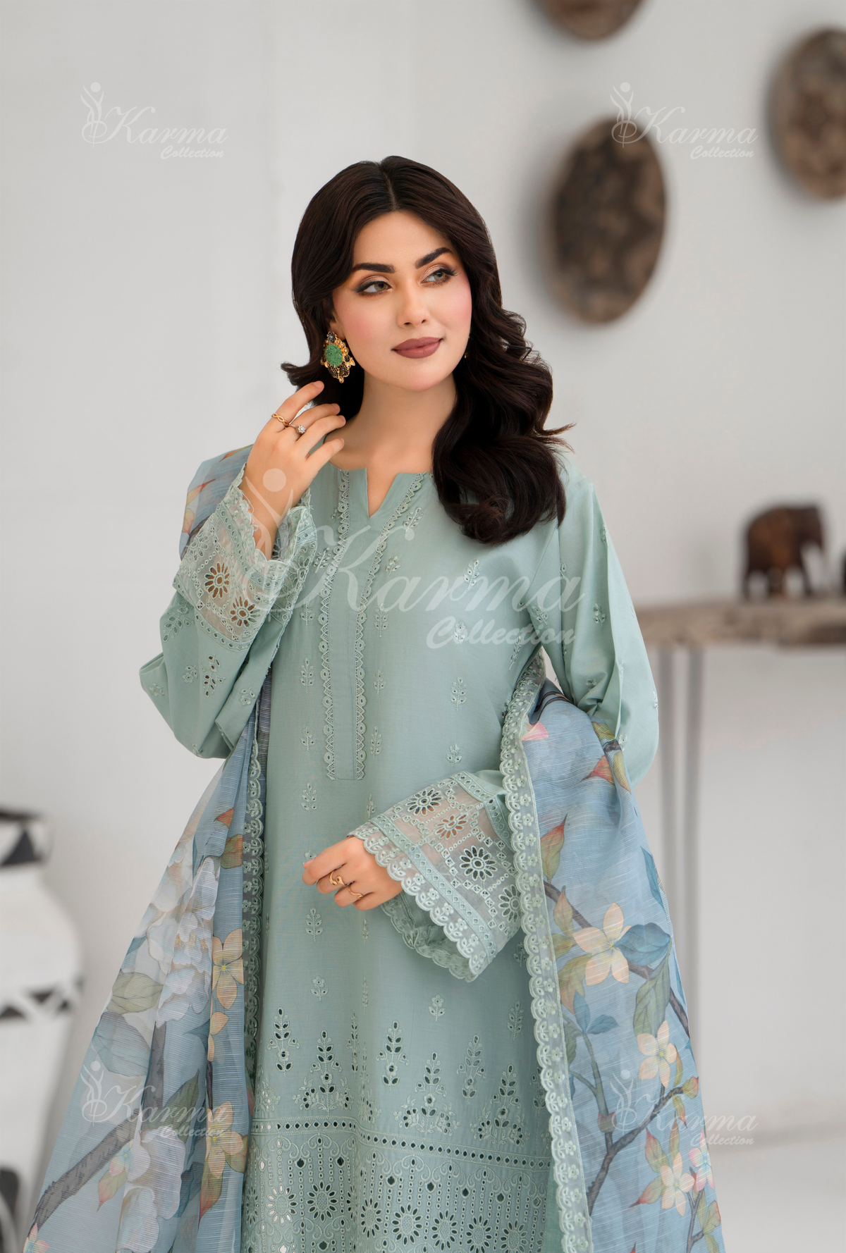 Afsana By KARMA COLLECTION (1394) Mint Blue Chikankari Edit Latest Volume 2