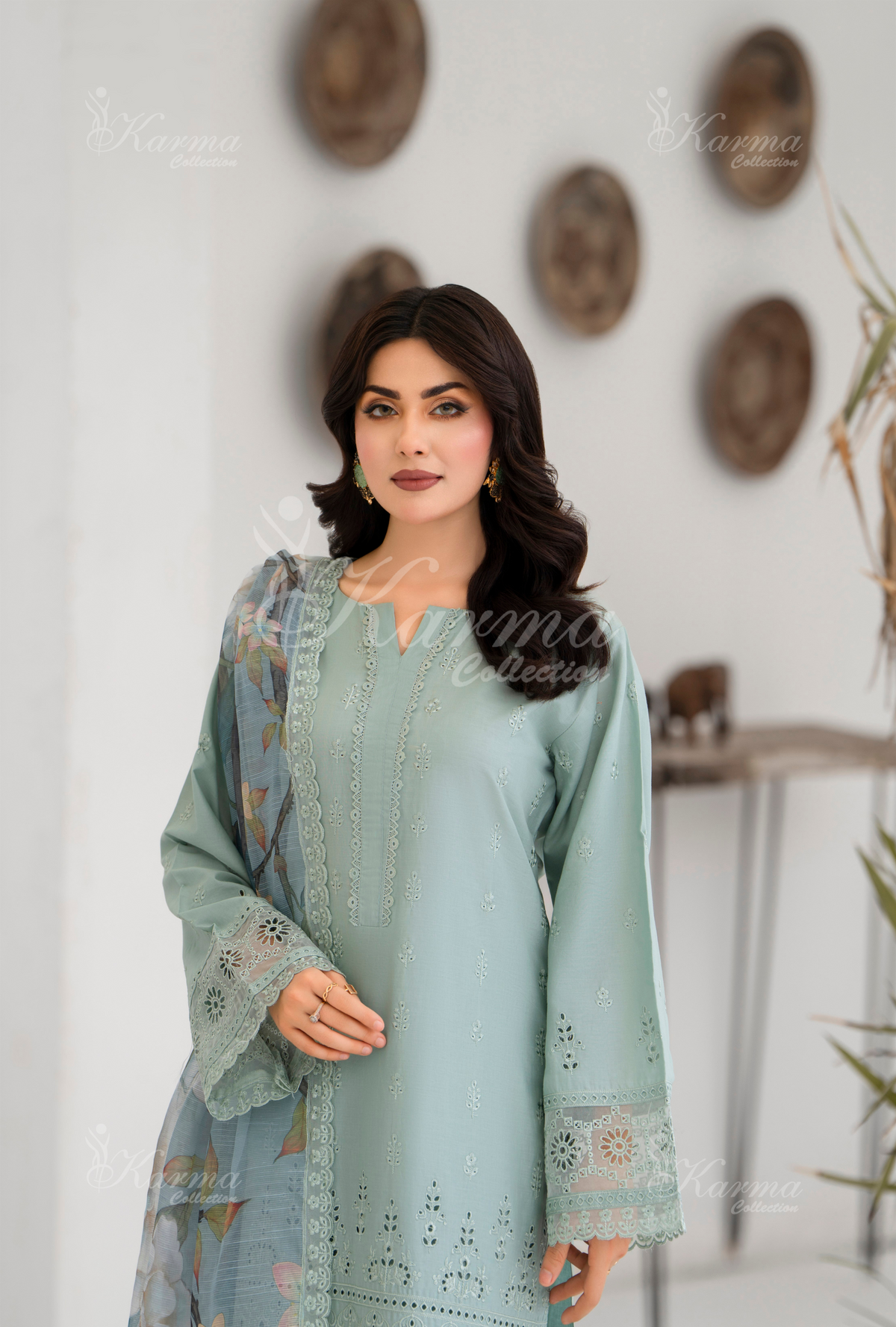 Afsana By KARMA COLLECTION (1394) Mint Blue Chikankari Edit Latest Volume 2