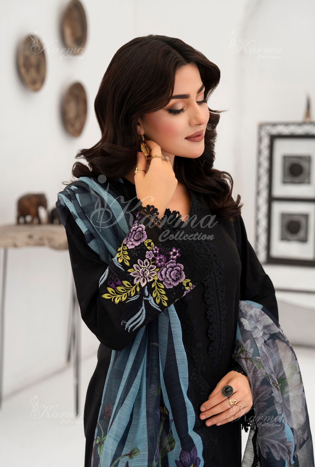 Afsana By KARMA COLLECTION (1389) Raven Black Chikankari Edit Latest Volume Causal 3 piece Suit