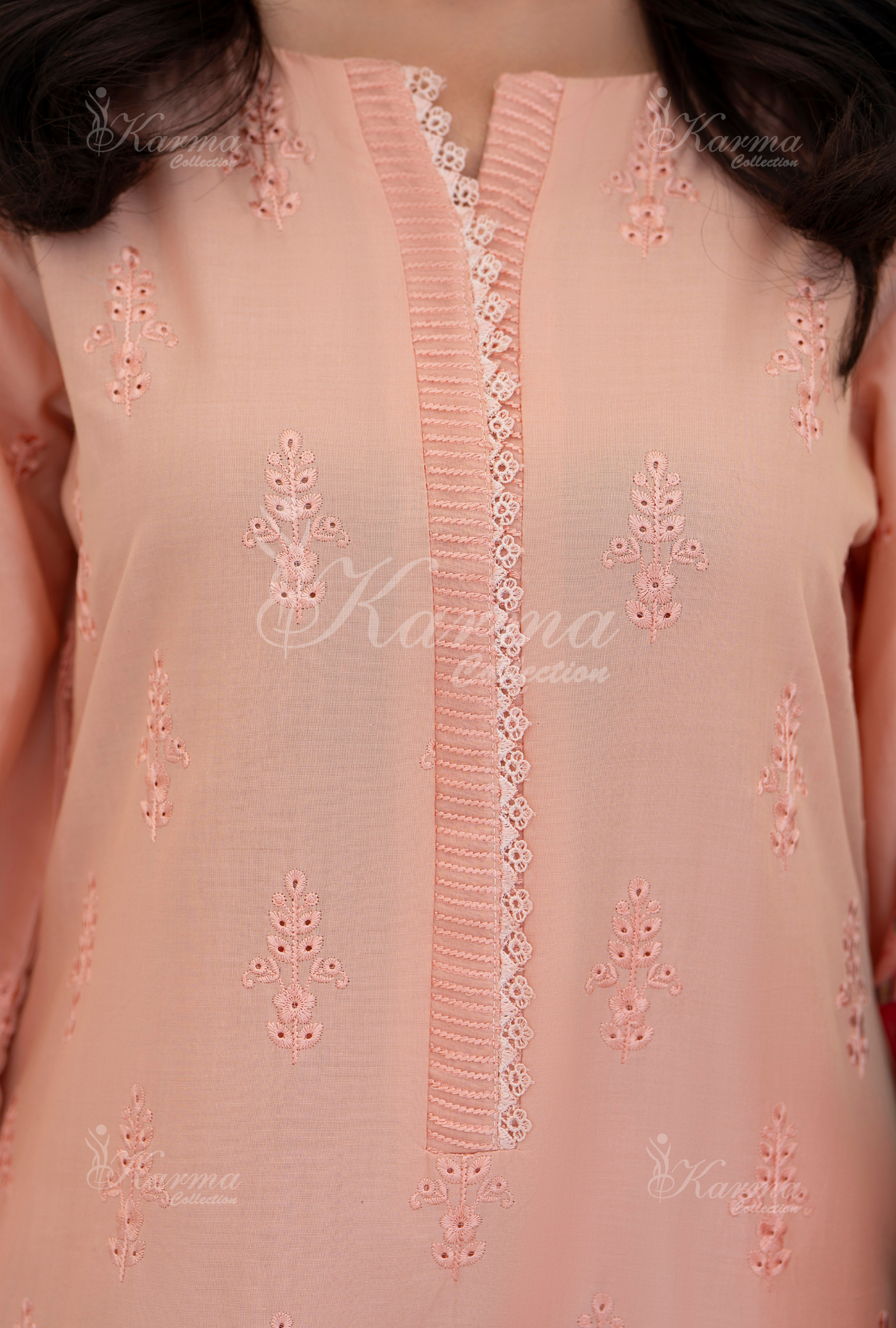 Afsana By KARMA COLLECTION (1390) Light SalmonChikankari Edit Latest Volume Causal 3 piece Suit