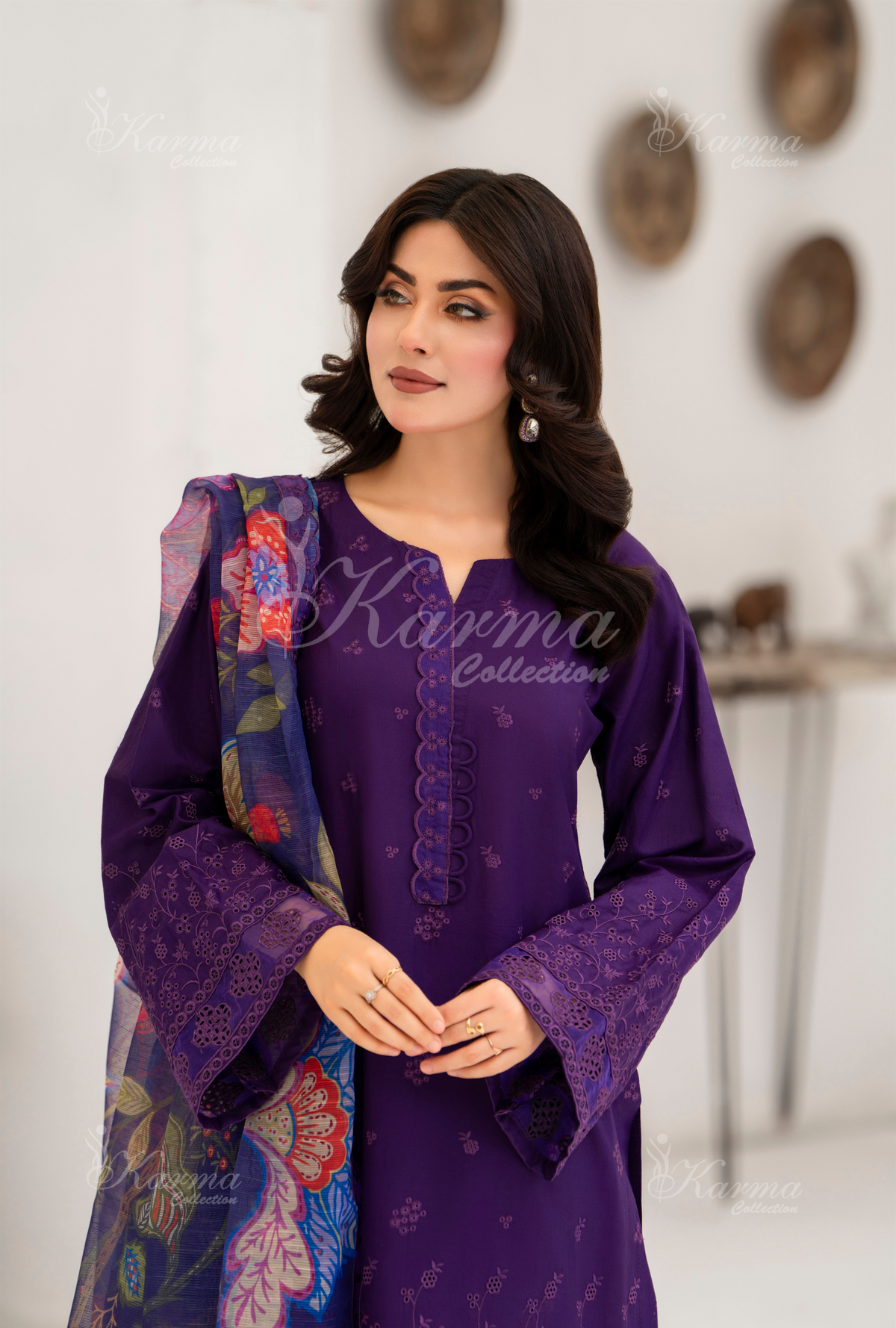 Afsana By KARMA COLLECTION (1391) Plum Chikankari Edit Latest Volume Causal 3 piece Suit