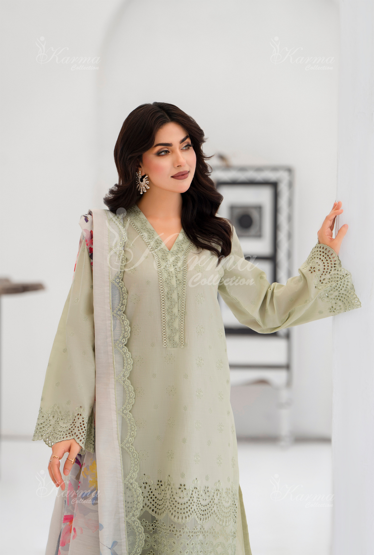 Afsana By KARMA COLLECTION (1386) Glacial GreenChikankari Edit Latest Volume Causal 3 piece Suit