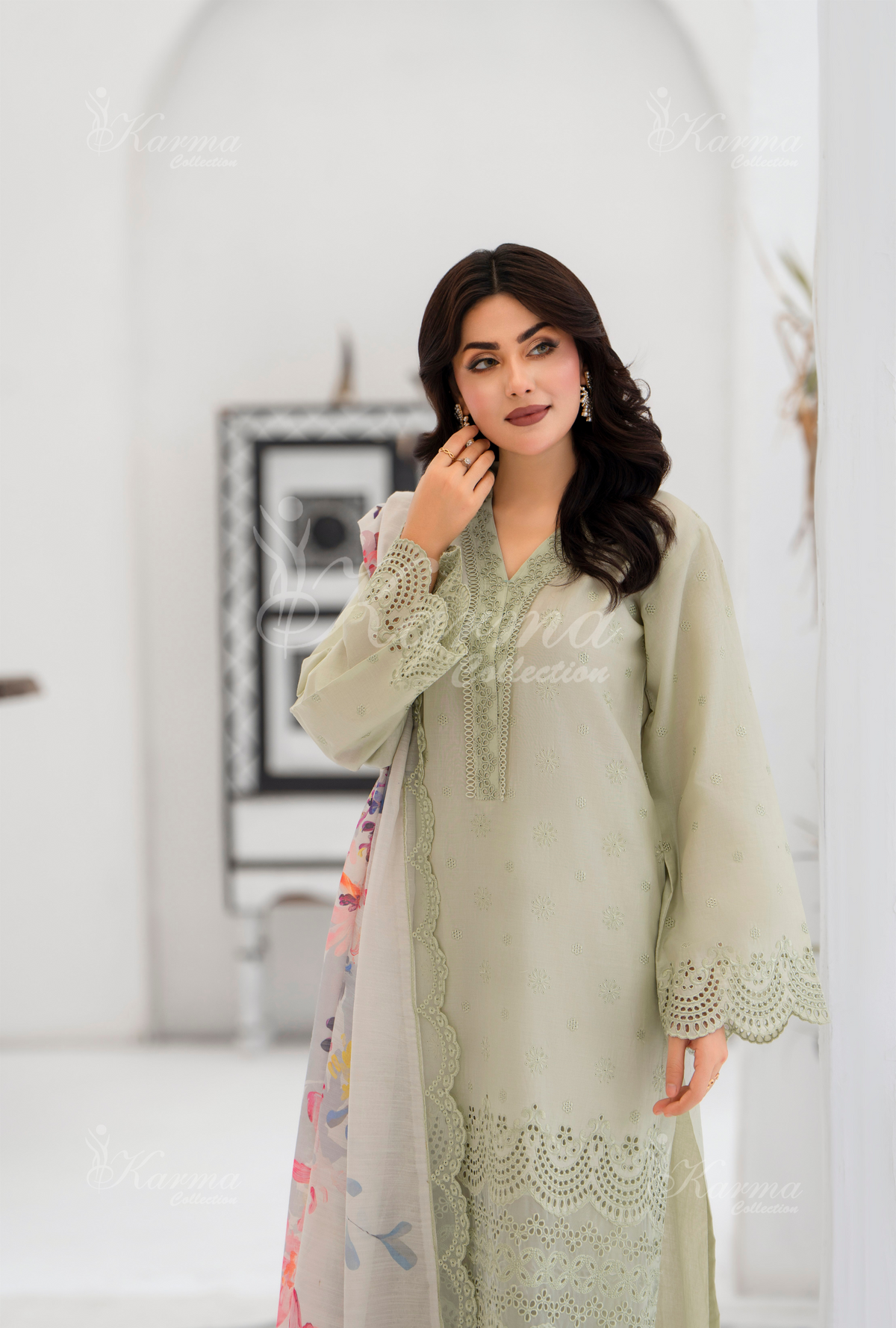 Afsana By KARMA COLLECTION (1386) Glacial GreenChikankari Edit Latest Volume Causal 3 piece Suit