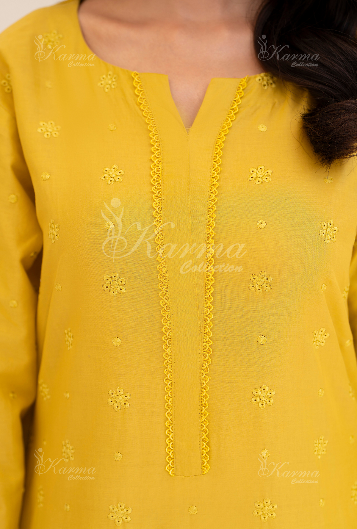 Afsana By KARMA COLLECTION (1385) Flaxen Mustard Chikankari Edit Latest Volume Causal 3 piece Suit