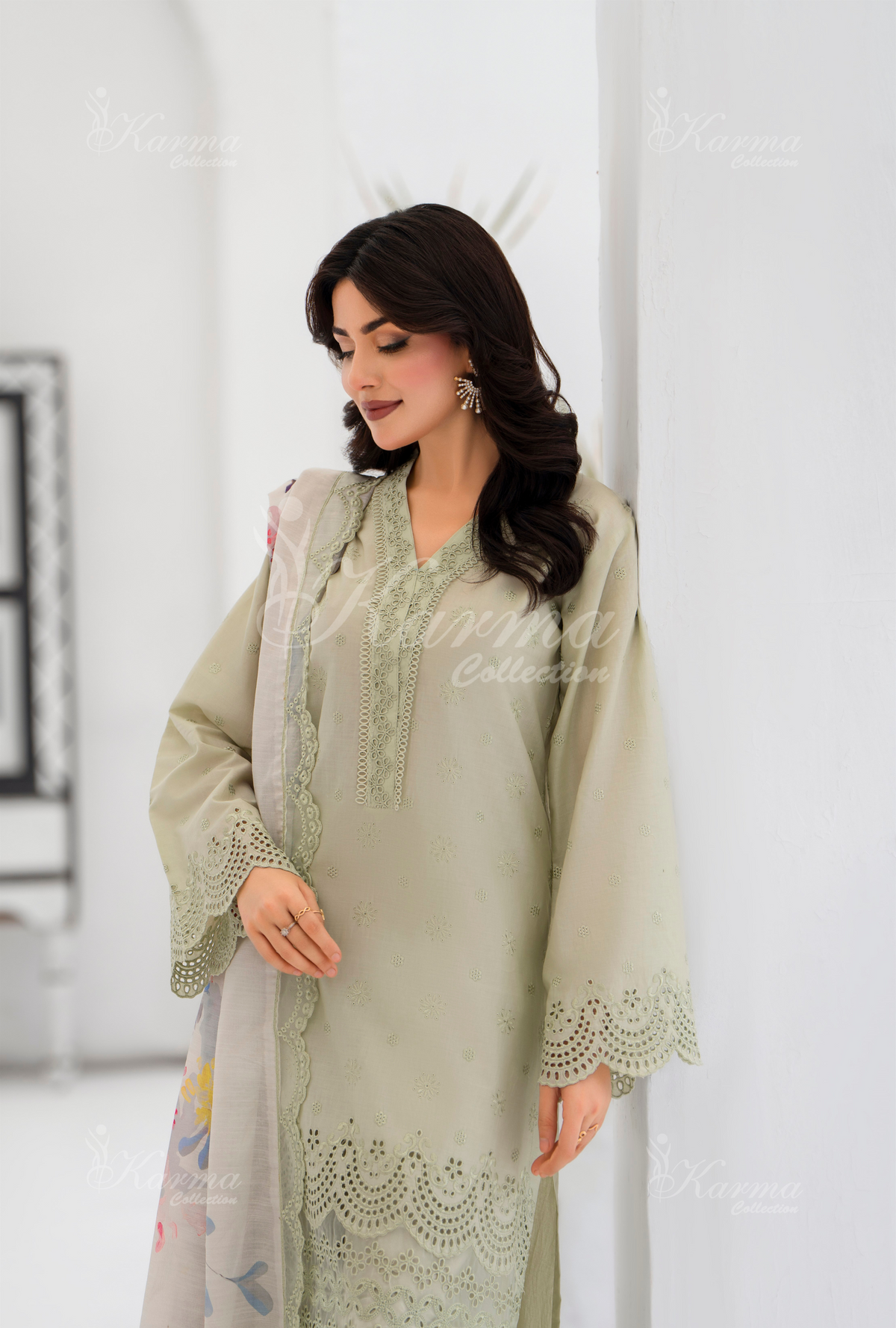 Afsana By KARMA COLLECTION (1386) Glacial GreenChikankari Edit Latest Volume Causal 3 piece Suit