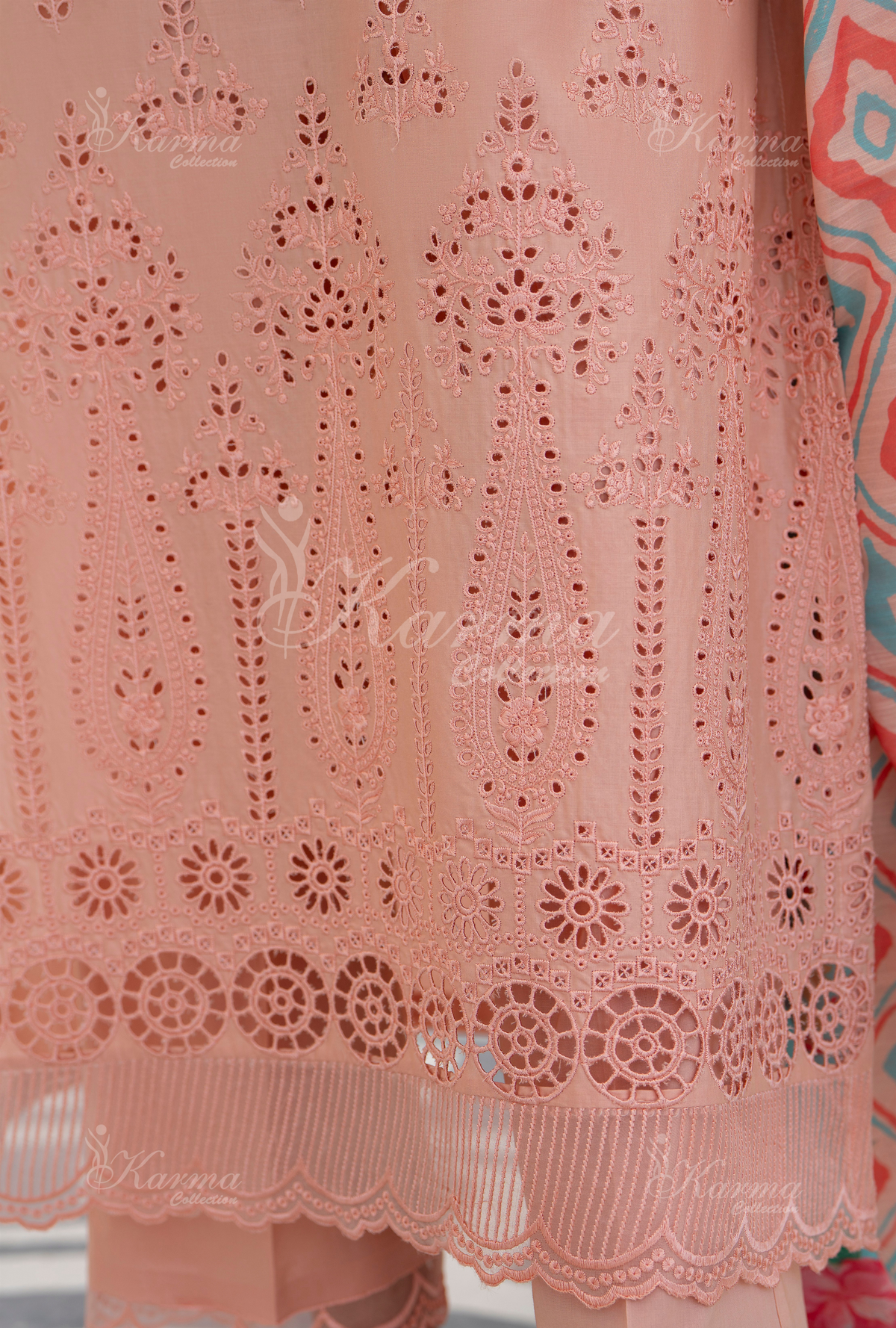 Afsana By KARMA COLLECTION (1390) Light SalmonChikankari Edit Latest Volume Causal 3 piece Suit