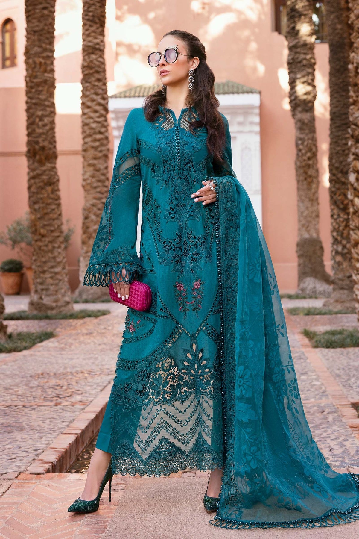 maria b original 3 Piece Unstitched Embroidered Dobby Lawn Suit | D-2513-B
