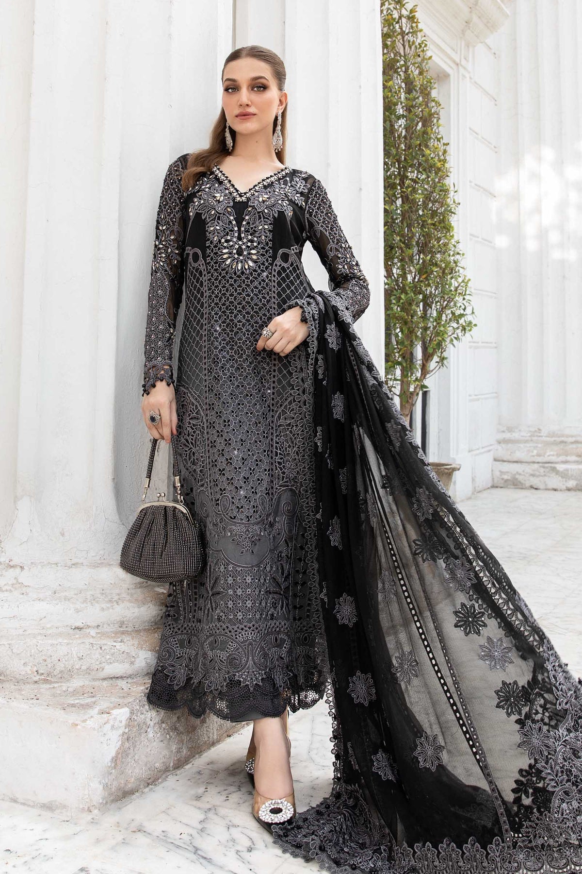 Maria B stitched Luxury Embroidered 3 Piece Chiffon inspired Suit | MPC-24-101