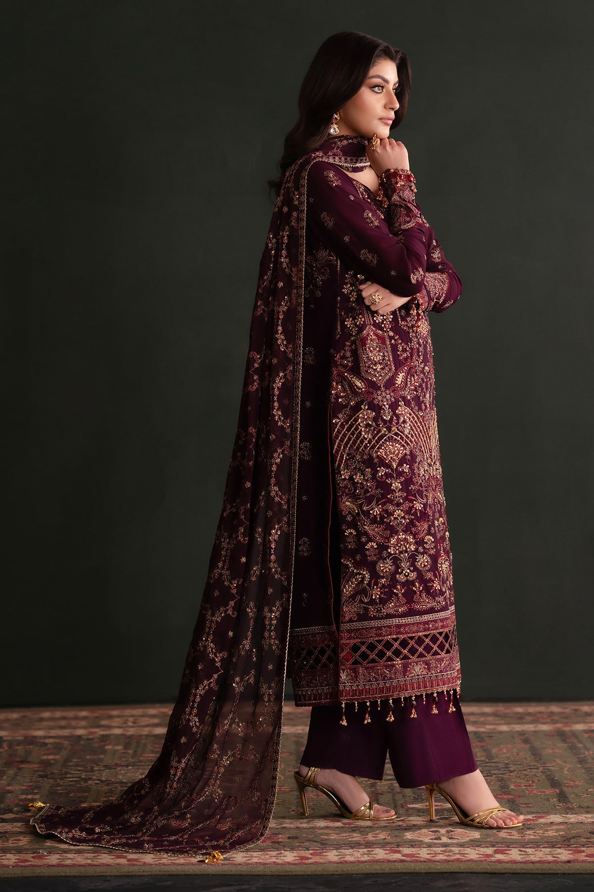 Jenan | Nooresha By Emaan Adeel | Embroidered 3 Piece Chiffon Suit Stitched | Eid 2025