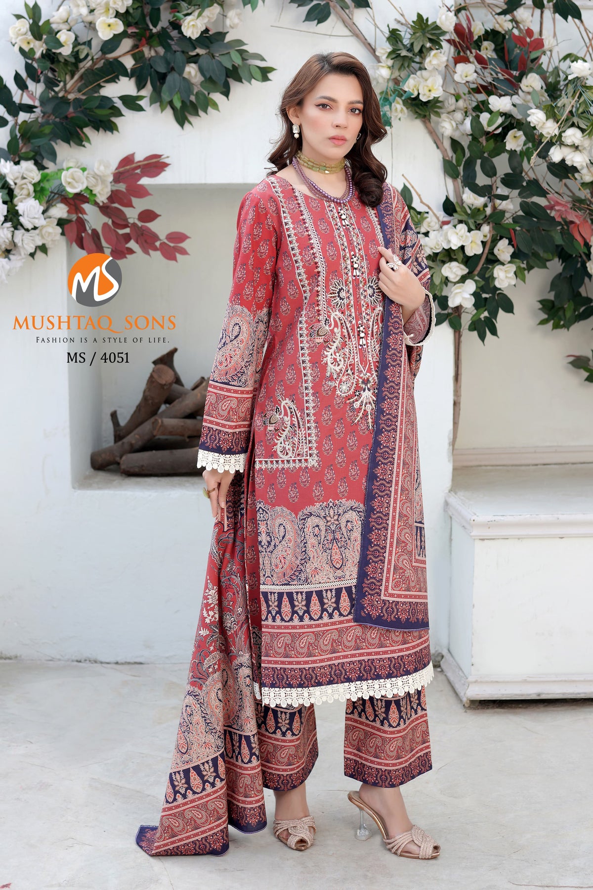 Stitched 3 Piece printed With Embroidered Winter khaddar Bana Dora Collection '24 MS 4051