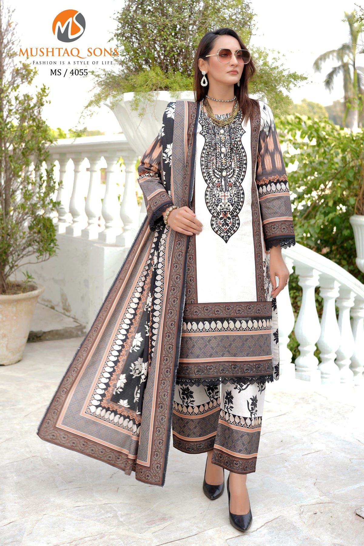 Stitched 3 Piece printed With Embroidered Winter khaddar Bana Dora Collection '24 MS 4055