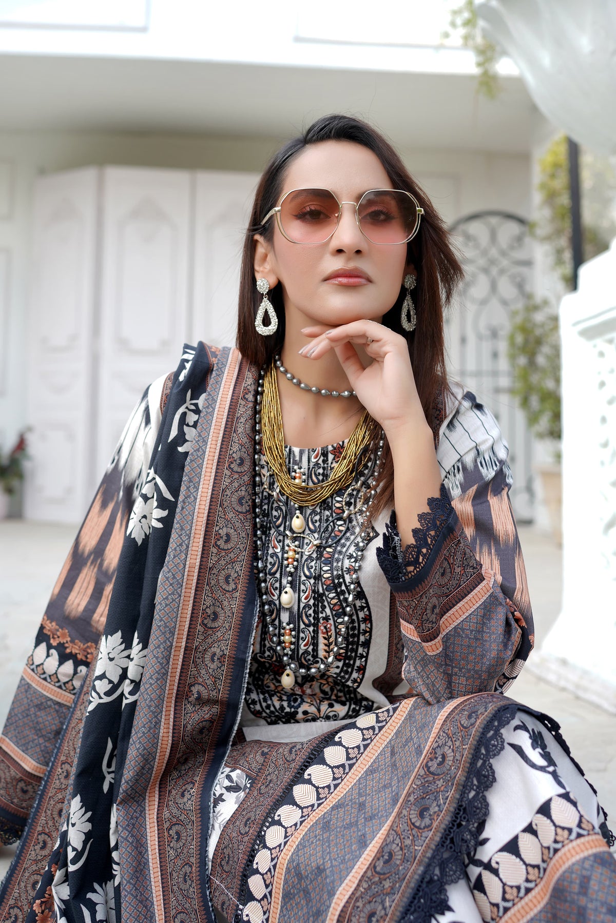 Stitched 3 Piece printed With Embroidered Winter khaddar Bana Dora Collection '24 MS 4055