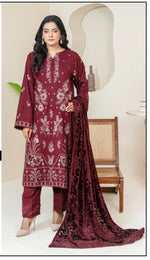 Winter Collection Dhanak Maroon with Palachi shawl 3Pc