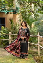 Karma Collection Winter Luxury Edition 3 Piece Embroidered Kotrai NIGHTFALL Shirt withDupatta & Shalwar for Elegant Outfits KC-1525