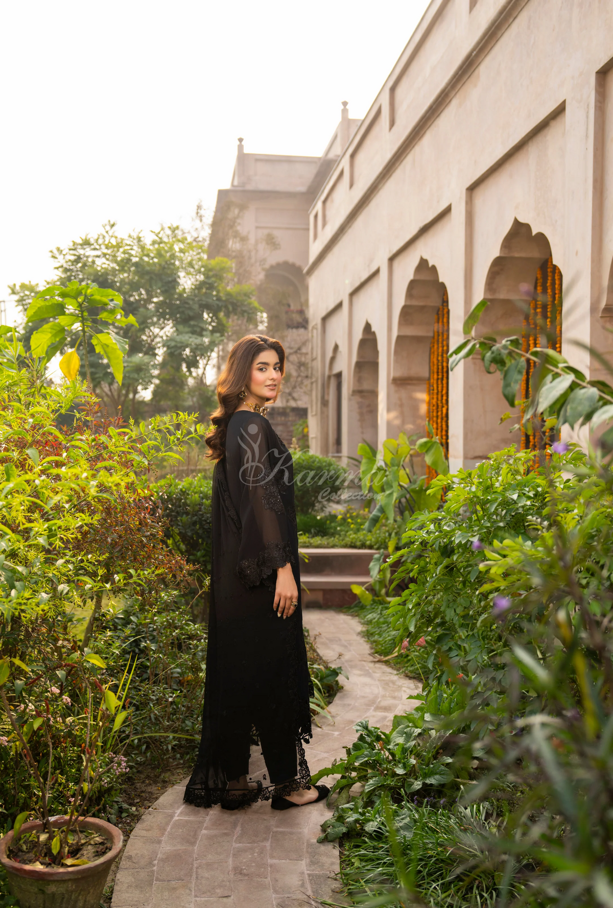 Chiffon 3 Piece Embroidered Hayat Karma Collection DARK RAVEN F-497