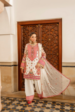 Chiffon 3 Piece Embroidered Hayat Karma Collection CHALK WHITE F-492