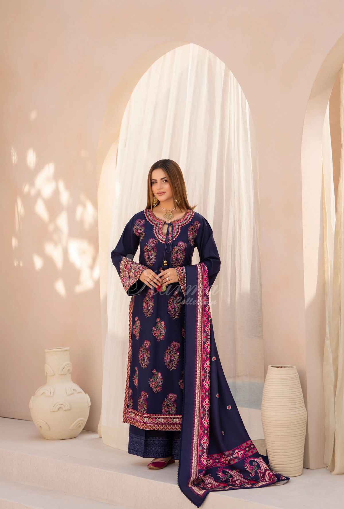 Winter Luxury 3 Piece Embroidered Mishaal Karma CollectionALMOND SKU:KC-1534