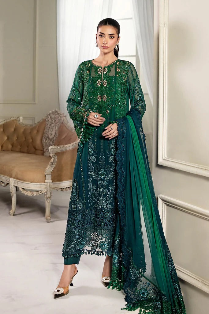 3 Piece stitched Embroidered Chiffon Suit | MPC-25-106 Green To Teal