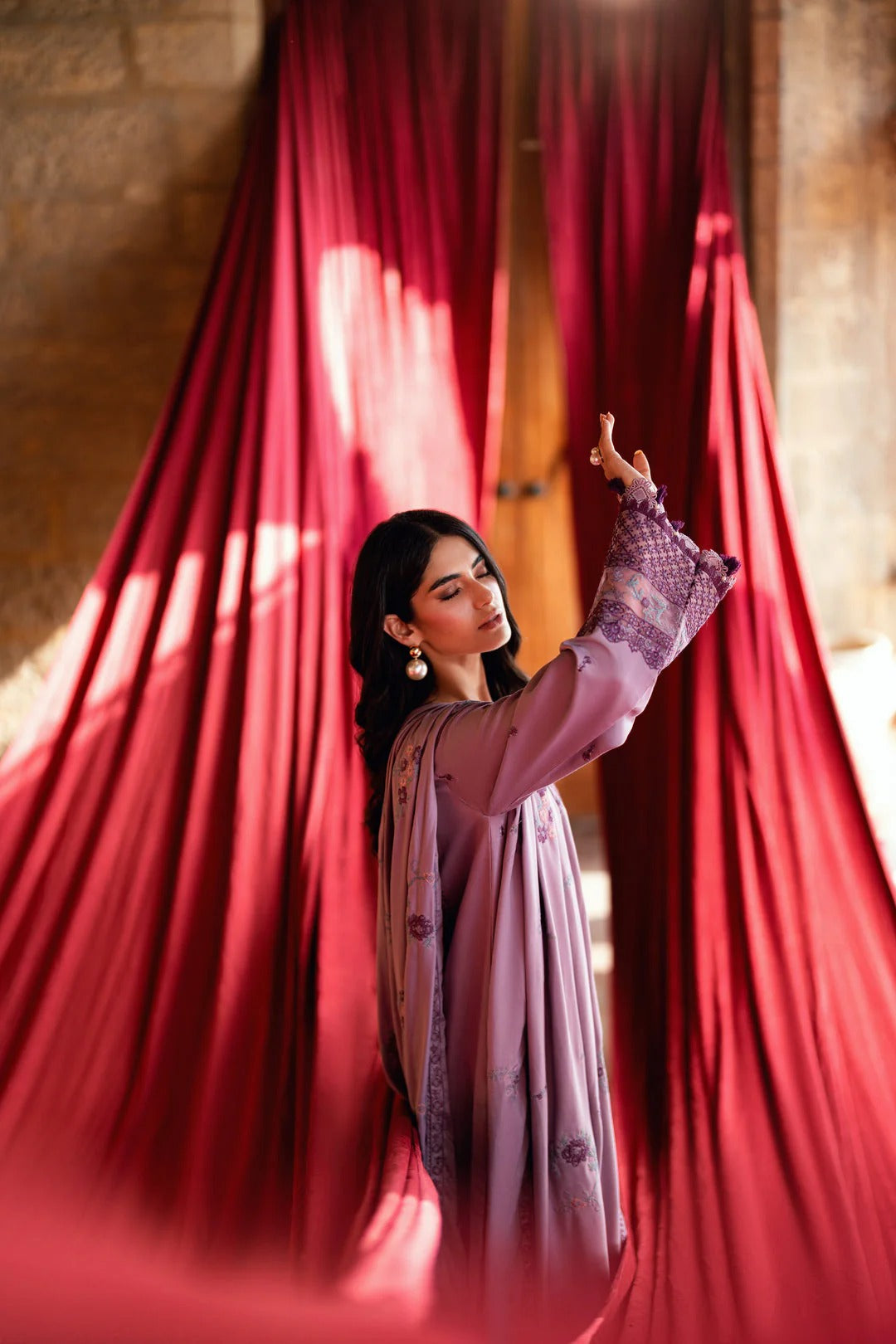 Florent shades-of-winter 3 piece stitched suit Embroidered Shirt With Embroidered Shawl FWS - 5A