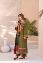 Winter Luxury 3 Piece Embroidered Mishaal Karma CollectionARMY GREEN SKU:KC-1538