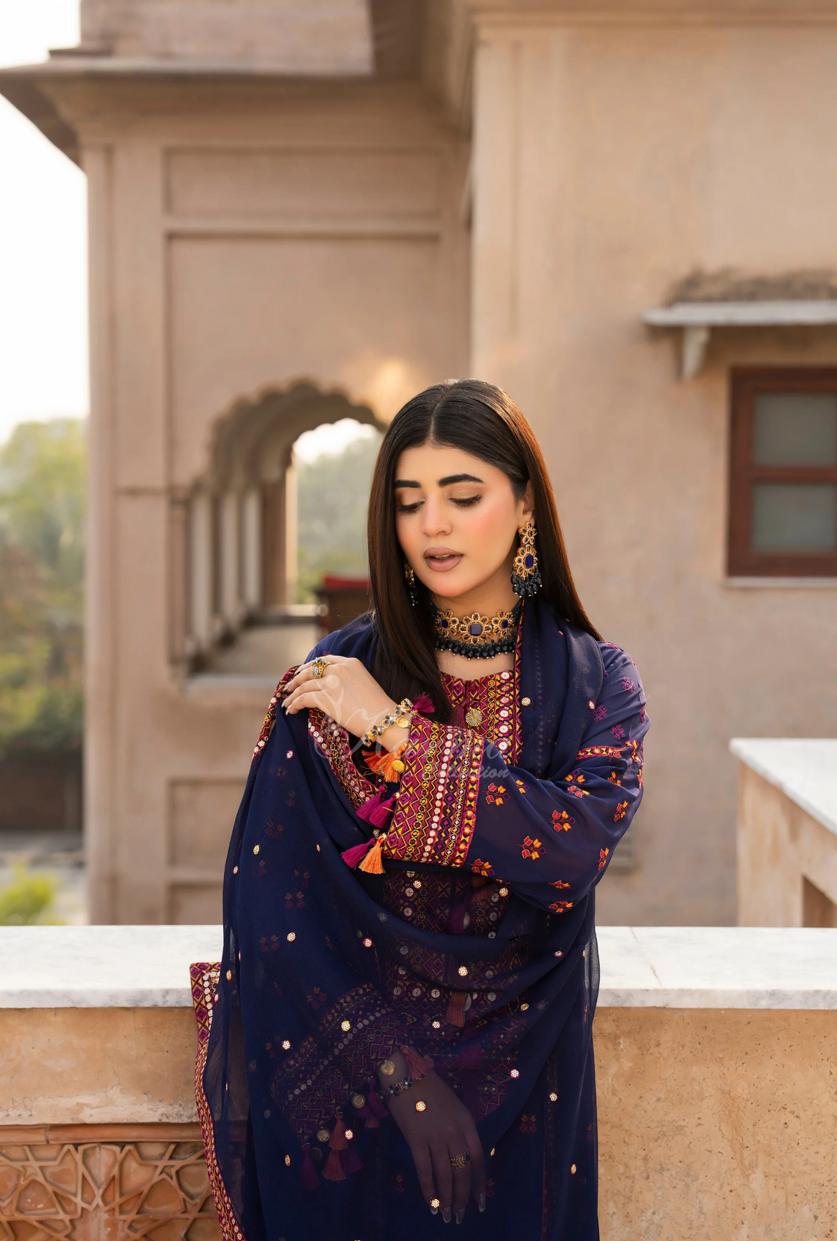 Chiffon 3 Piece Embroidered Hayat Karma Collection DARK SAPPHIRE F-495