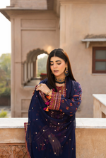 Chiffon 3 Piece Embroidered Hayat Karma Collection DARK SAPPHIRE F-495