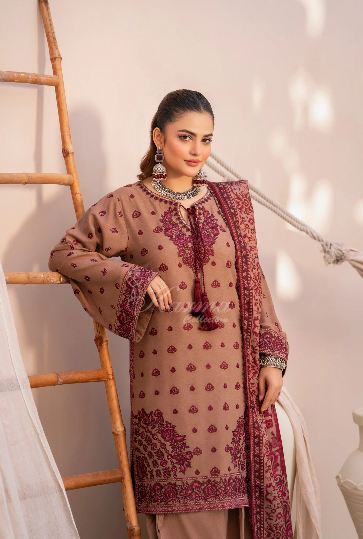 Winter Luxury 3 Piece Embroidered Mishaal Karma CollectionESPRESSO SKU:KC-1536