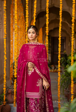 Chiffon 3 Piece Embroidered Hayat Karma Collection BOTTLE GREEN F-493