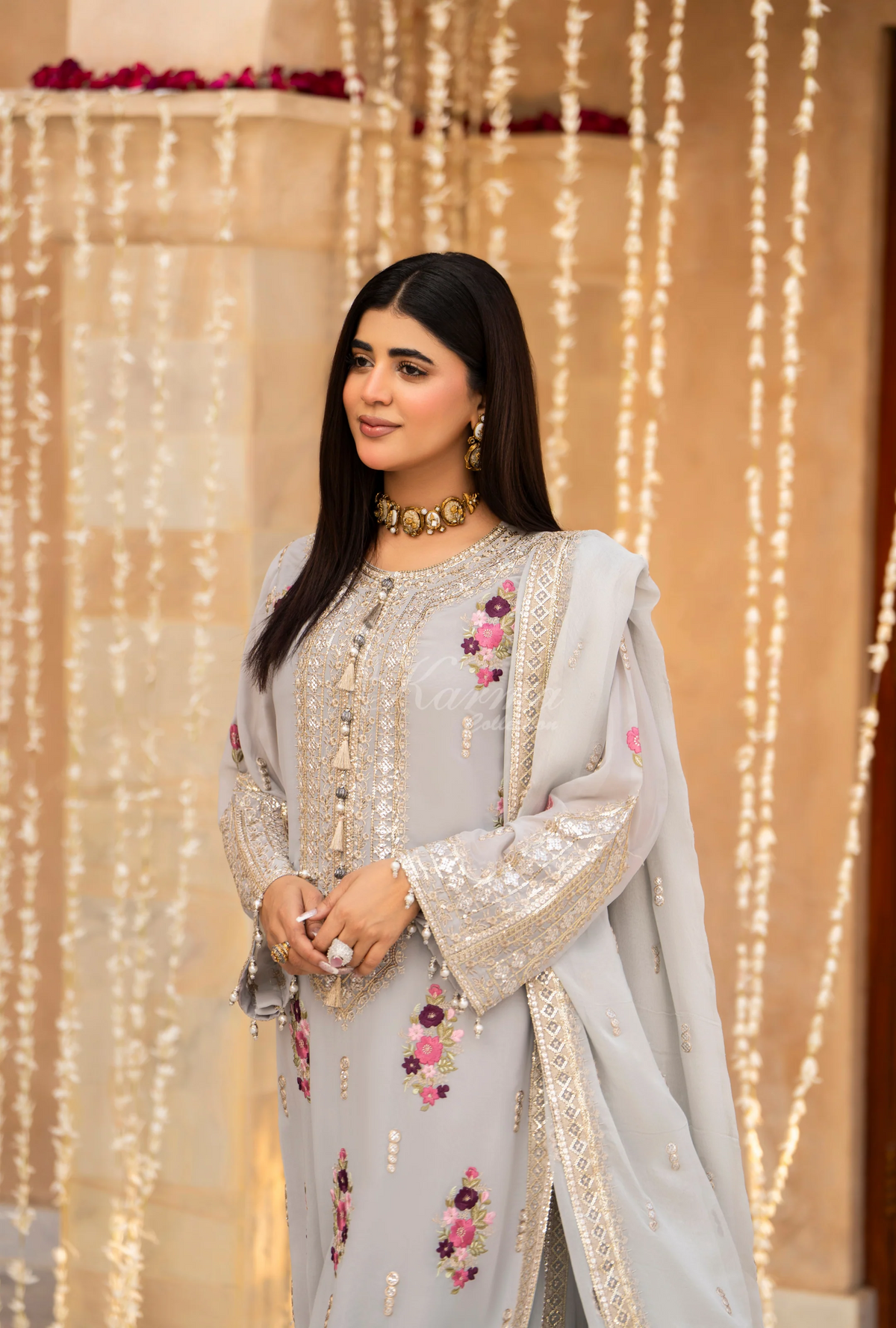 Chiffon 3 Piece Embroidered Hayat Karma Collection GLACIER BLUE F-496