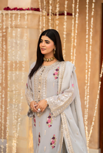 Chiffon 3 Piece Embroidered Hayat Karma Collection GLACIER BLUE F-496