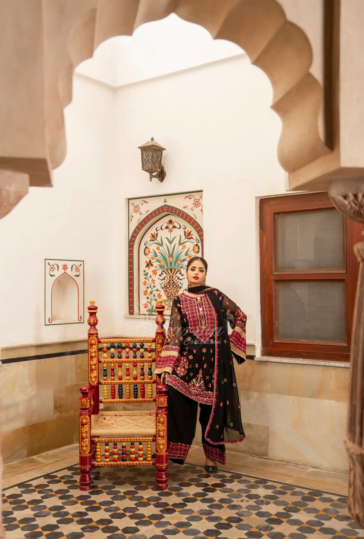 Chiffon 3 Piece Embroidered Hayat Karma Collection PITCH BLACK F-492