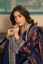 Karma Collection Winter Luxury Edition 3 Piece Embroidered Kotrai PEACOCK BLUE Shirt with Dupatta & Shalwar for Elegant Outfits KC-1521