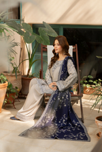 Karma Collection Winter Luxury Edition 3 Piece Embroidered Kotrai SILVER Shirt with Dupatta & Shalwar for Elegant Outfits KC-1523