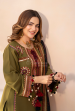 Winter Luxury 3 Piece Embroidered Mishaal Karma CollectionARMY GREEN SKU:KC-1538