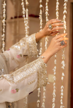 Chiffon 3 Piece Embroidered Hayat Karma Collection WARM IVORY F-496