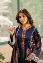 Karma Collection Winter Luxury Edition 3 Piece Embroidered Kotrai PEACOCK BLUE Shirt with Dupatta & Shalwar for Elegant Outfits KC-1521