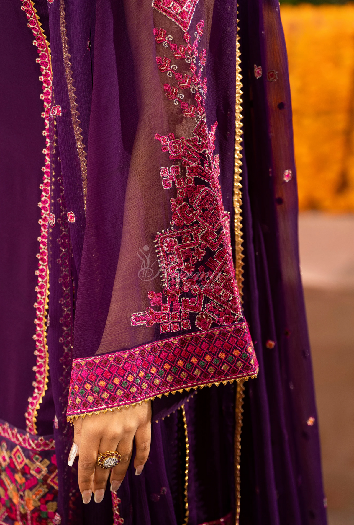 Chiffon 3 Piece Embroidered Hayat Karma Collection MAGENTA F-494