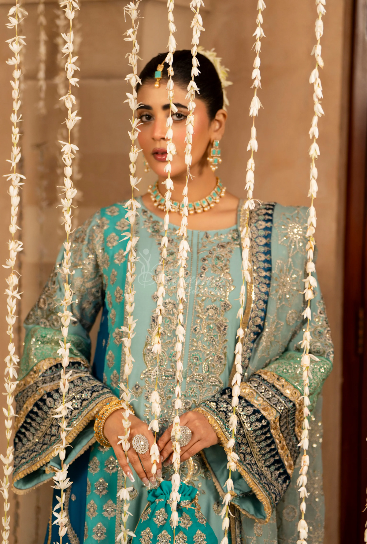 Festive Edit 2026 Karma Collection JAHAN-ARA BLACK SKY BLUE F-501