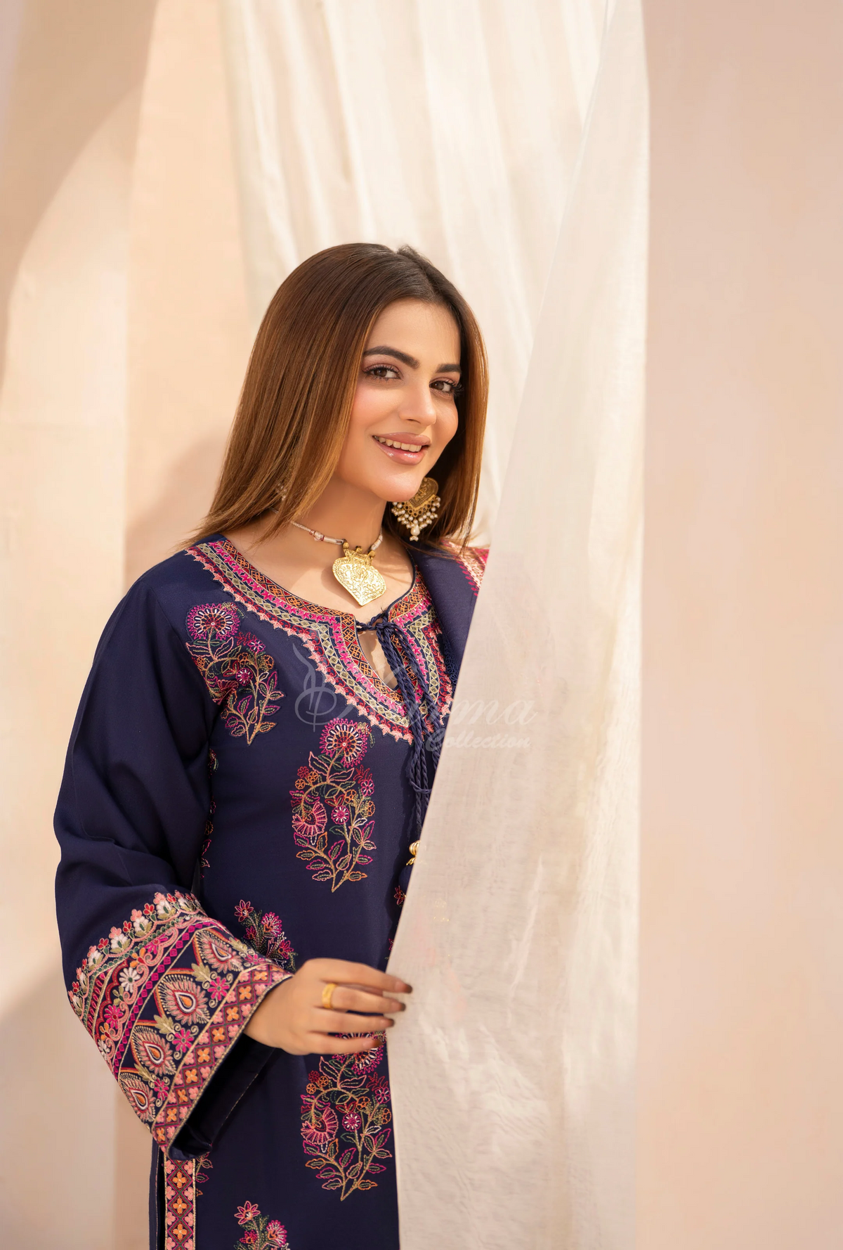 Winter Luxury 3 Piece Embroidered Mishaal Karma CollectionALMOND SKU:KC-1534