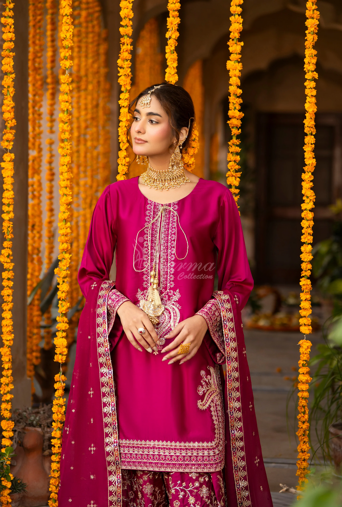 Chiffon 3 Piece Embroidered Hayat Karma Collection BOTTLE GREEN F-493