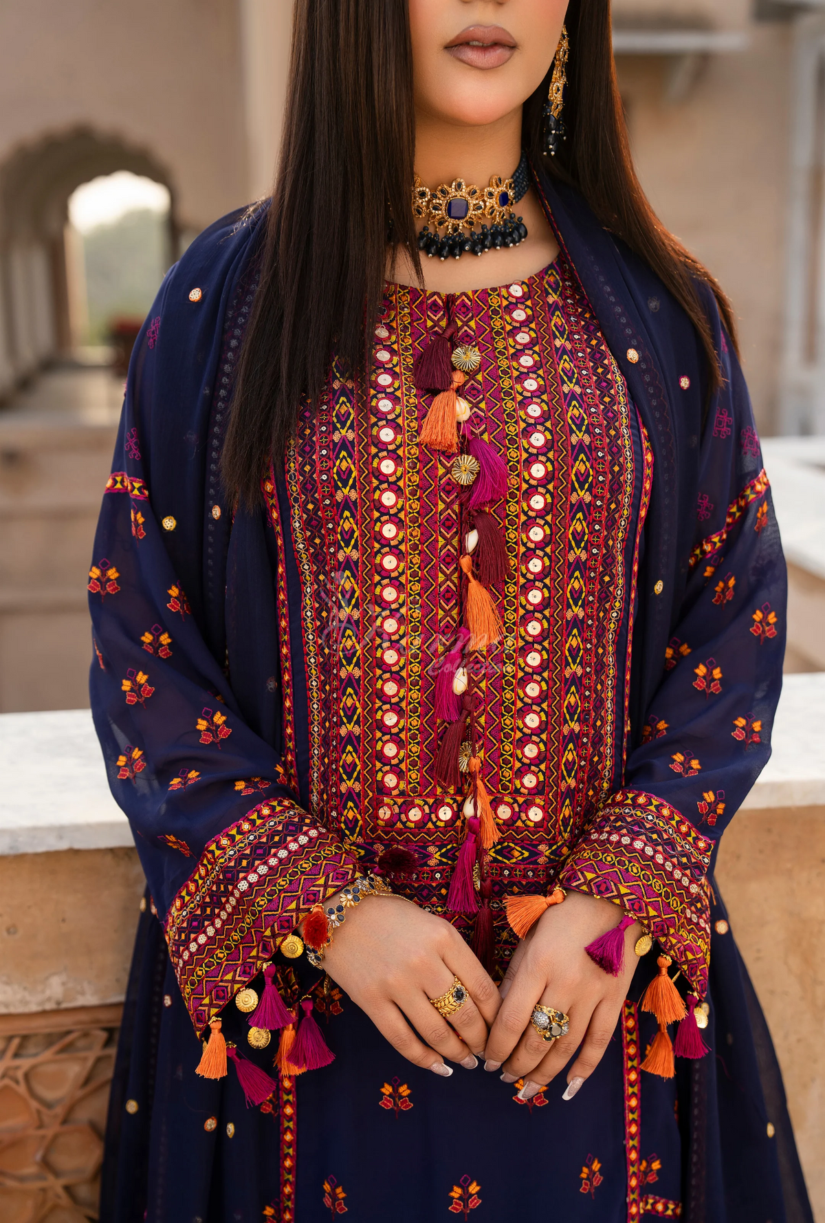 Chiffon 3 Piece Embroidered Hayat Karma Collection DARK SAPPHIRE F-495