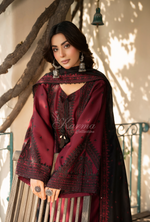 Karma Collection Winter Luxury Edition 3 Piece Embroidered Kotrai CRANBERRY Shirt with Dupatta & Shalwar for Elegant Outfits KC-1530